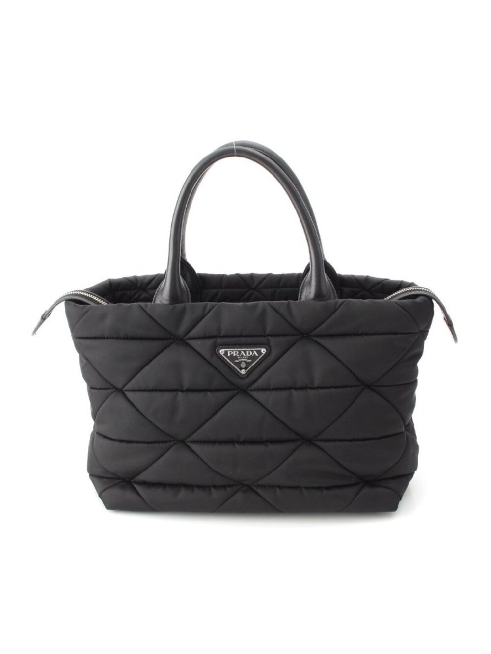 Prada Re-Nylon Padded Nylon Triangle Logo 2-Way Medium Tote Black